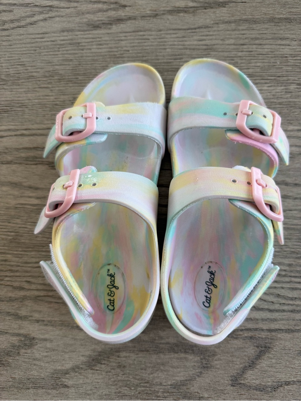 Cat & Jack Pastel Tie-Dye Kids Sandals with Pink Buckles - Worn once